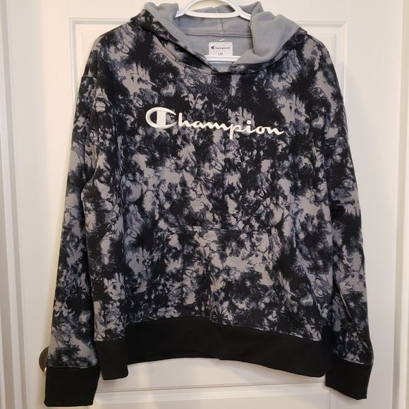 Champion Women's Navy Grey Tie-Dye Hooded Sweatshirt - Size: Large - Picture 1 of 12